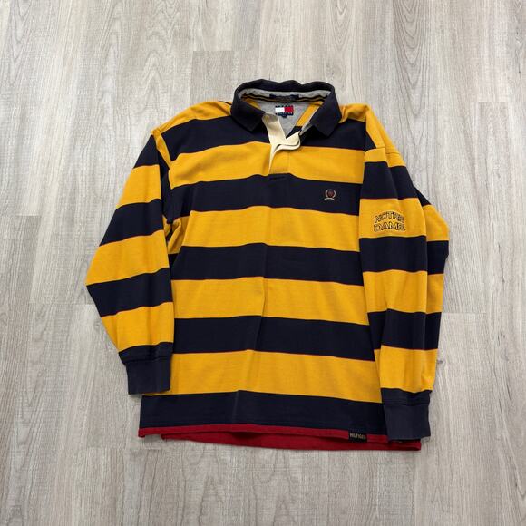 Vintage Tommy Hilfiger Notre Dame Fighting Irish Rugby Shirt Men's Large Striped